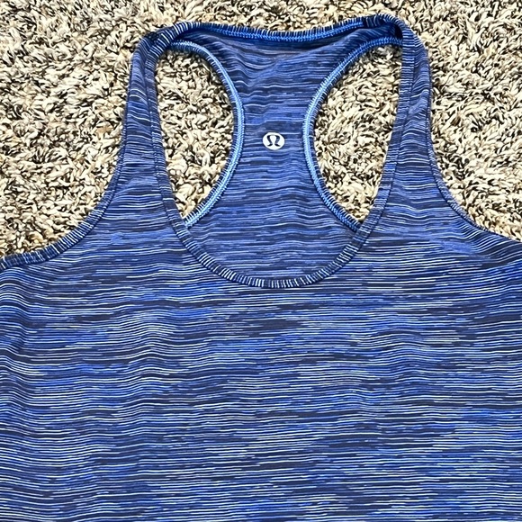Lululemon Cool Racerback Tank Top Shirt Cadet Blue black gray Stripes, size 4 - Picture 9 of 9